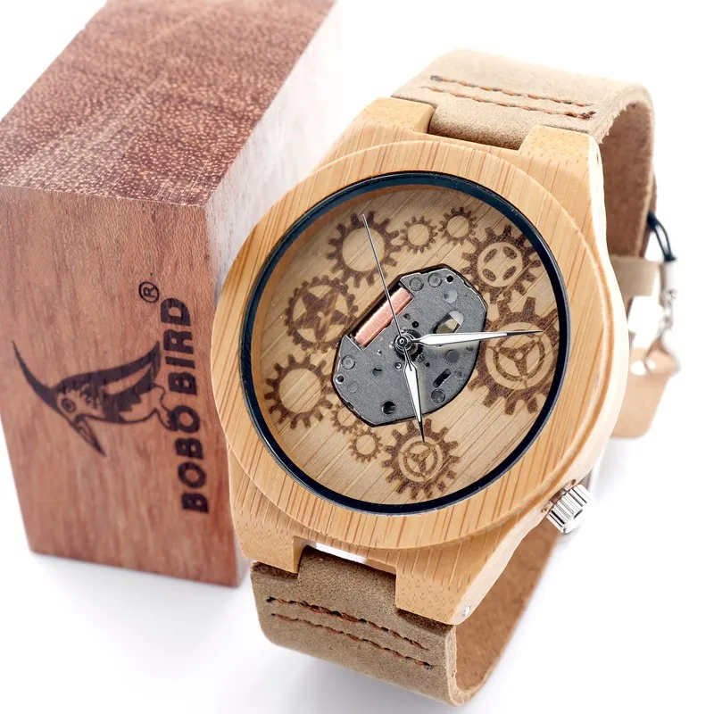 BOBO BIRD Mens Bamboo Wooden sport Quartz Watches Causal Dress with Luminou Hands as Gift relogio masculino