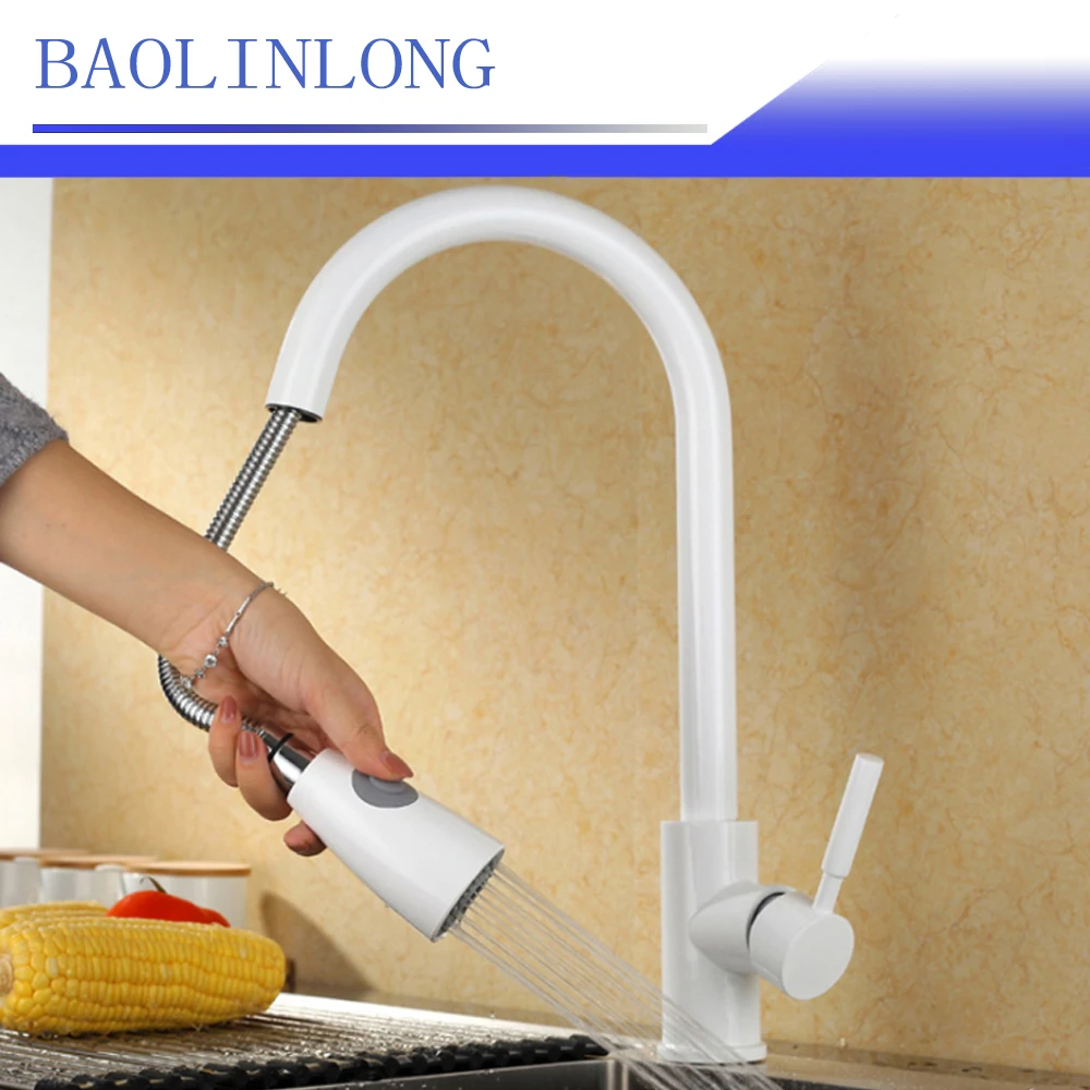BAOLINLONG Style Brass Kitchen Faucets Cozinha Swivel Spout Kitchen Sink Pull Out Faucet Tap BAOLINLONG Style Brass Kitchen Faucets Cozinha Swivel Spout Kitchen Sink Pull Out Faucet Tap