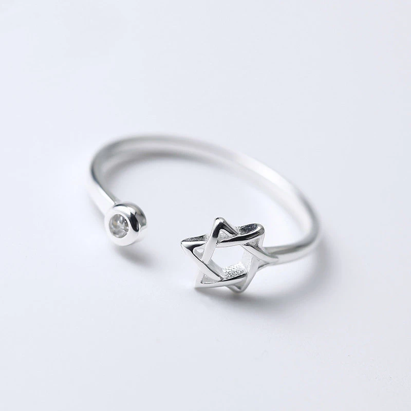

2017 New Trendy Silver Hexagram Rings cubic zircon crystal Star Rings for Women Open Star Finger Rings