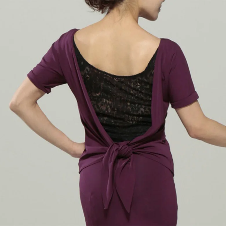 

Exotic Dance Lading Dance Jacket Woman Adult New Pattern Short Sleeve Round Neck Jacket Lace Bandage Practice Serve 17033