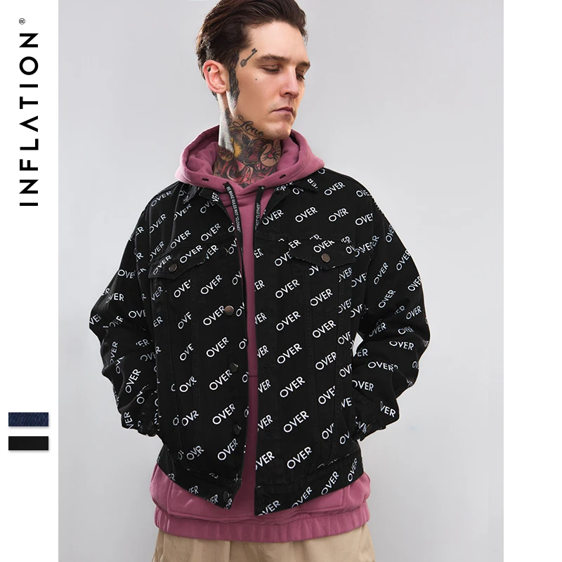 INFLATION 2018 Autumn Letter Printing Denim Jackets Men Hip Hop Clothing long sleeve Mens Streetwear Swag Jeans Jackets 8751W INFLATION 2018 Autumn Letter Printing Denim Jackets Men Hip Hop Clothing long sleeve Mens Streetwear Swag Jeans Jackets 8751W
