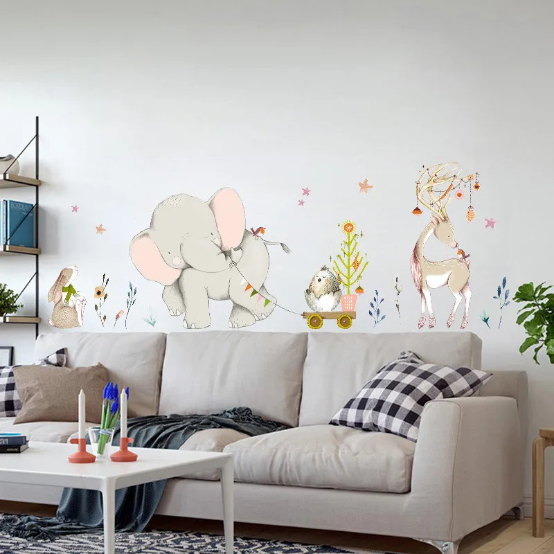 Joyful Elephants Kickline Wall Sticker For Bedroom Kids Room Home Decal