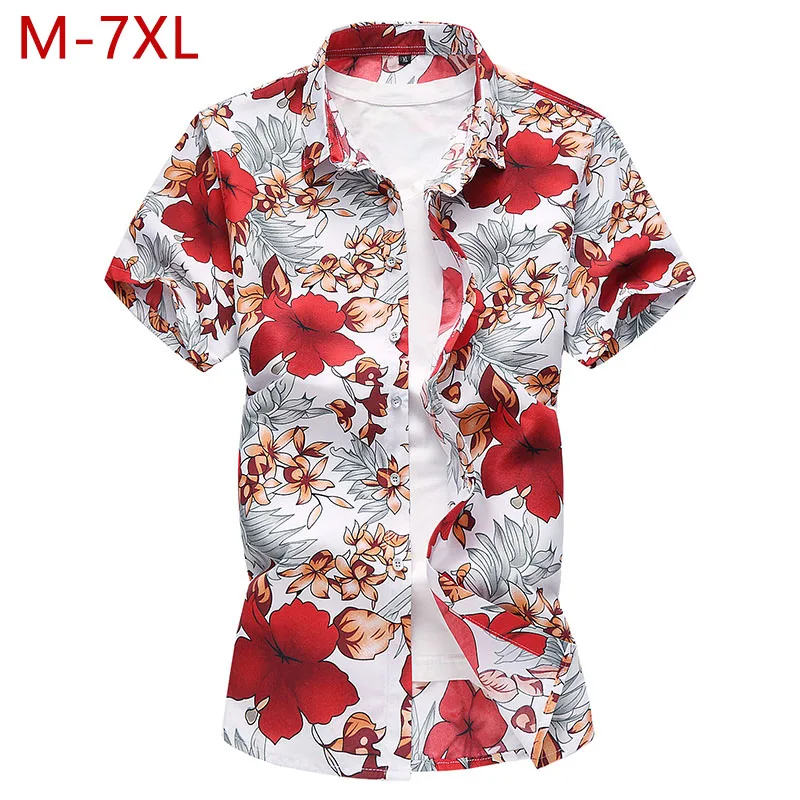 M 7XL Plus Size Mens Short Sleeve Hawaiian Shirts Casual Male High