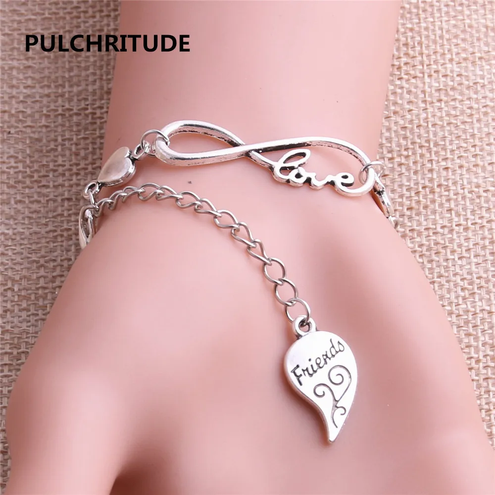 PULCHRITUDE 1 комплект 22 см сплав античная серебряная цепочка браслет лучший друг