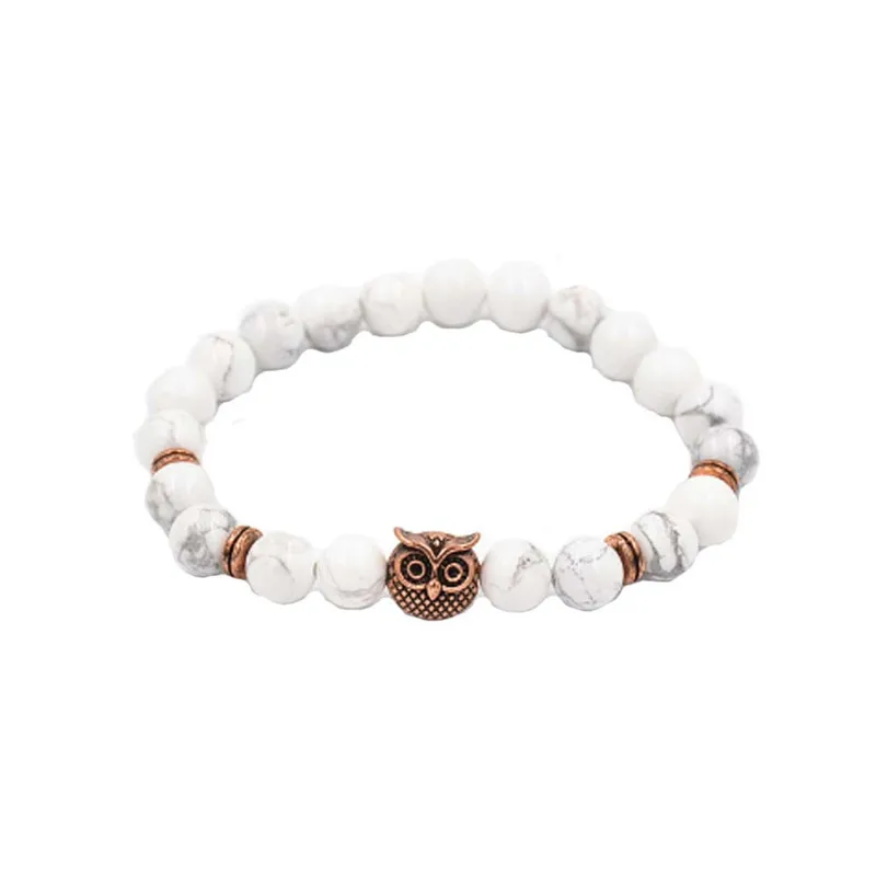 

Owl Pendant White Stone Beaded Bracelet Quartz Strand Bracelet Vintage Jewelry