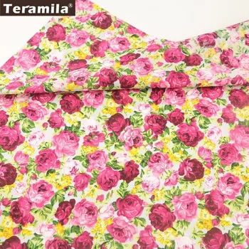

Teramila Cotton Poplin Fabric White Fat Quarter Meter Patchwork Printed Blooming Red Rose Patterns Textile Children's Cloth