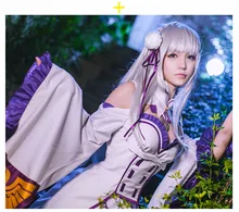 Hallowe Cosplay Nueva Re: Cero Isekai kara Hajimeru Seikatsu Emilia Disfraz + Orejas de Elfo de Halloween Para Adultos para Las Mujeres