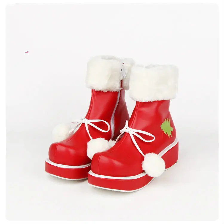 

Princess sweet lolita shoes Hand made Christmas gifts velvet LOLITA boots winter COS anime Lolita sponge cake boots pu8605