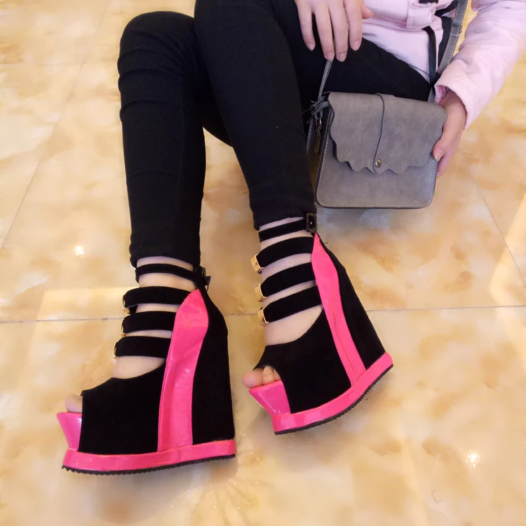 

New Flock Ankl Boots Shoes Women Summer Sexy Hollow High Slope With The Fish Mouth Single Shoes Thick Bottom Wedges Short Boots
