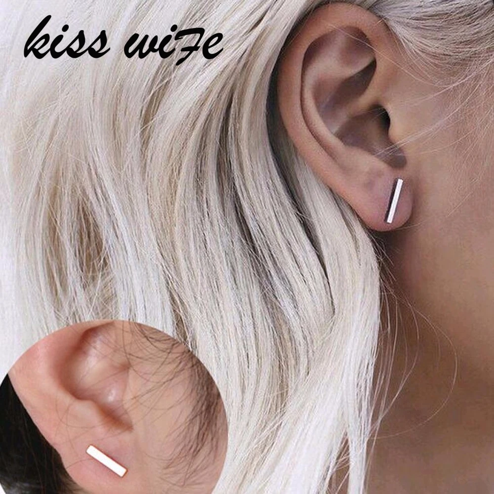 

KISS WIFE New Fashion Punk Simple Gold Silver 12 mm T Bar Earrings For Women Ear Stud Earrings Jewelry Geometry