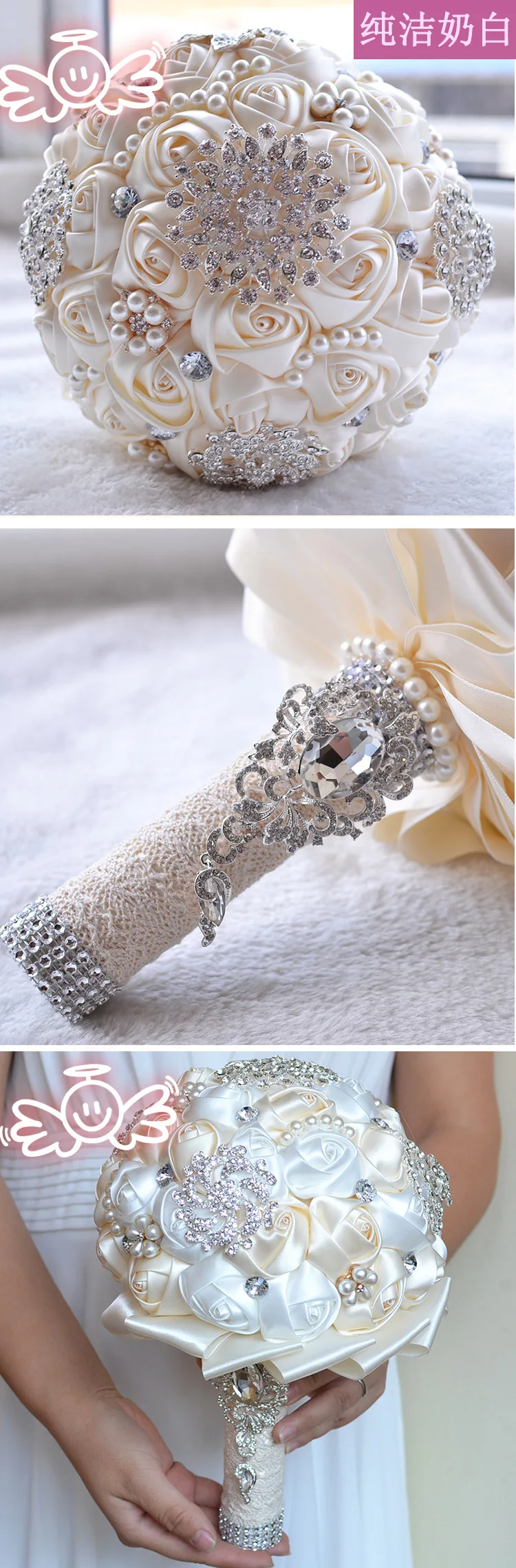 Роскошные Алмазный Rhinestone Свадебные букеты с оборками Край 2018 молока белая роза Свадебные цветы для невесты