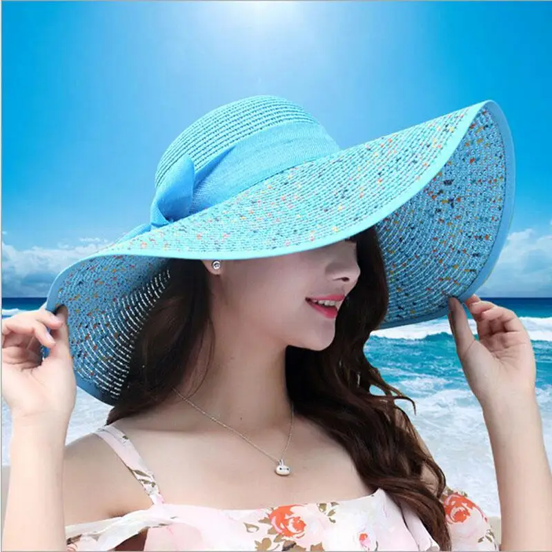 Летняя соломенная шляпа для женщин с большими широкими полями, пляжная шляпа от солнца, складная Солнцезащитная шляпа с защитой от ультрафиолета, Панама, шляпа для женщин - Цвет: Green