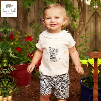 

DB5071 dave bella summer baby girls light pink cat print clothing sets child fashion set infant clothes kids sets baby costumes