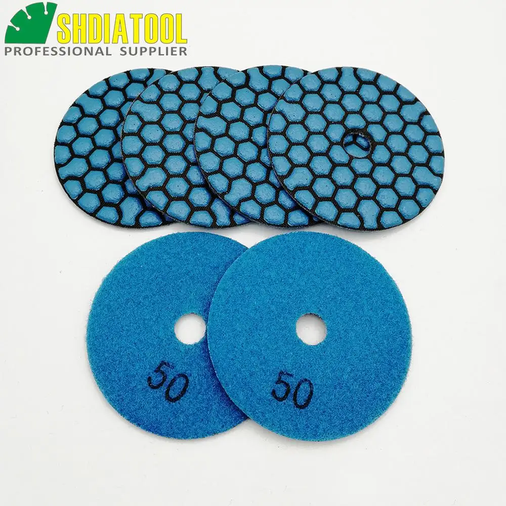 SHDIATOOL 6pcs Dia 80mm #50 Dry Polishing Pads For Granite Marble Ceramic 3inch Resin Bond Diamond Flexible Sanding Disc