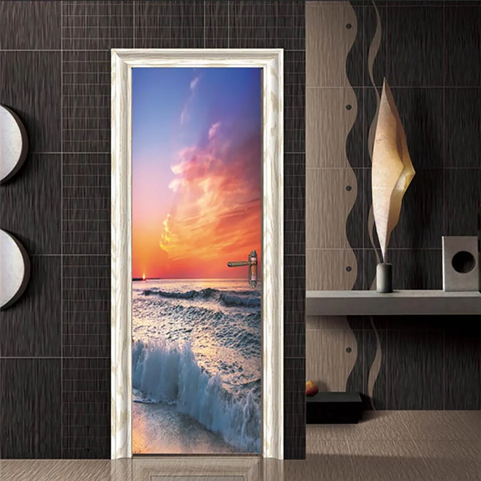 

Self Adhesive 3d Door Sticker Sea Scenery Home Decoration Waterproof Print PVC Poster Wall Art Pictures Suit For Children Room