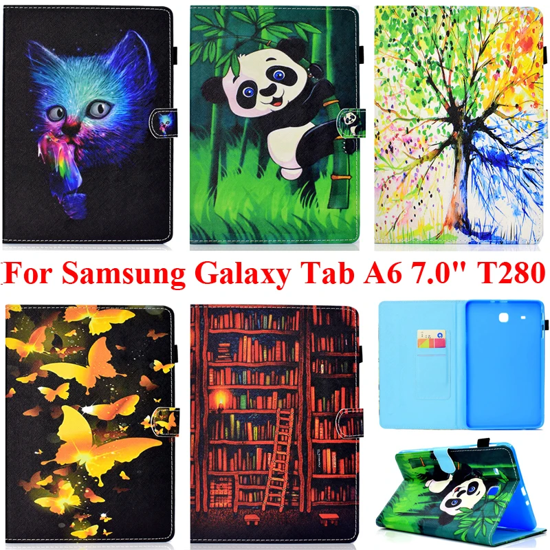 

For Samsung Galaxy Tab A6 7.0 inch SM-T280NZKAX Anti Knock Cover Shell Case TabA6 7" Pouch Panda Cat Butterfly Color Tree Print