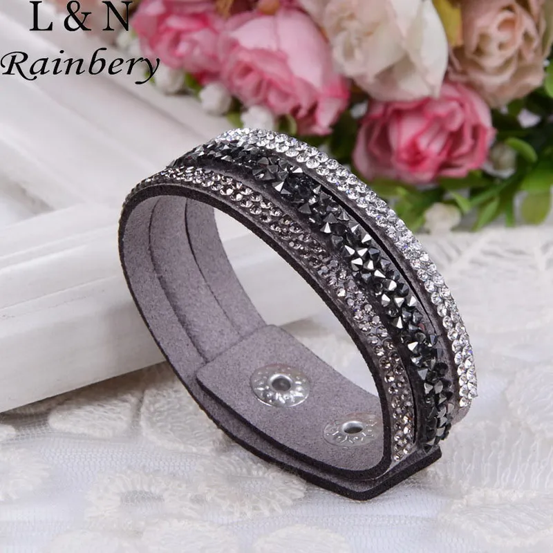 

Rainbery 2019 Fashion 6 Layer Wrap Bracelets Slake Leather Bracelets With Crystals Couple Jewelry Charm Bracelets free shipping