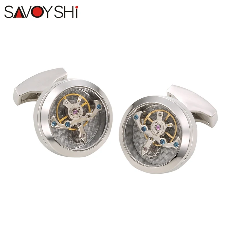 

SAVOYSHI Men Tourbillon Design Cufflinks Copper Metal Round Cuff Links Man French Shirt Sleeve Jewelry Accessories Cuff Buttons