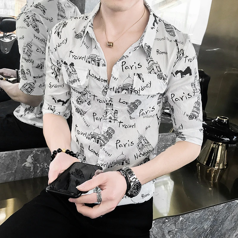 2019 New Printed Men Shirts Half Sleeve 