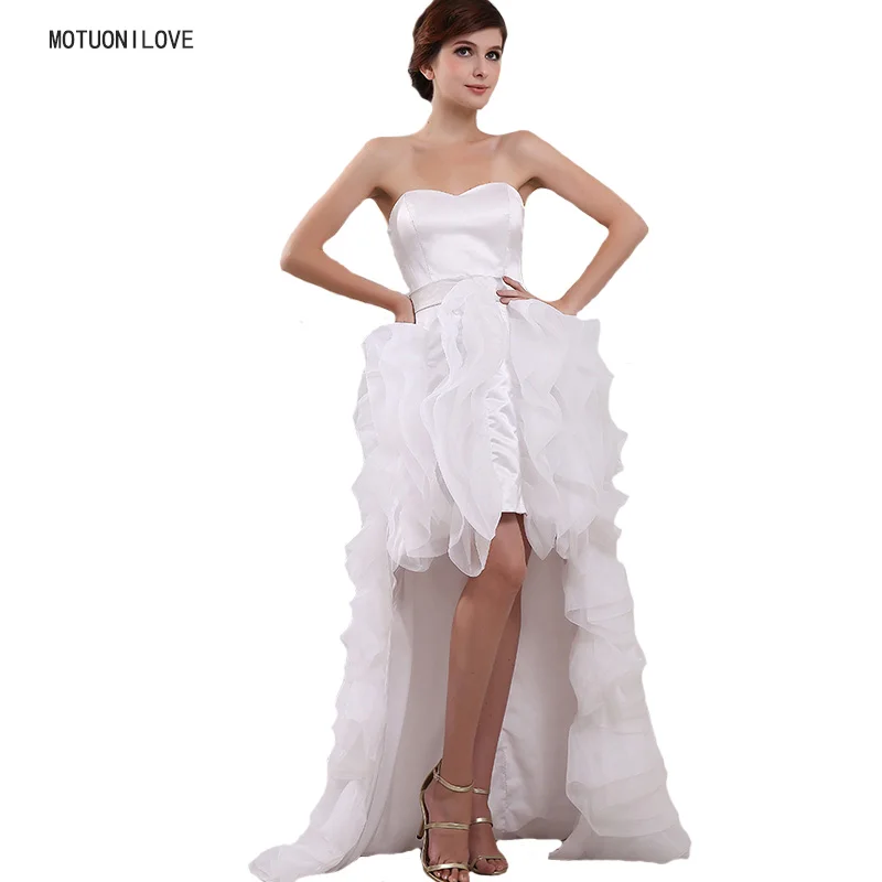 

High Low Short Front Long Back Wedding Dresses Real Photo Organza Bridal Dress Princess Wedding Gowns Marriage Custom Made Size
