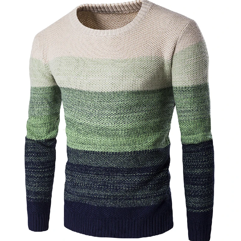 Sweater Men Winter 2018 Casual Striped Pullover Men Plus Size Long Sleeve Knitted O-Neck Gradient Color Sweaters Male S-2XL