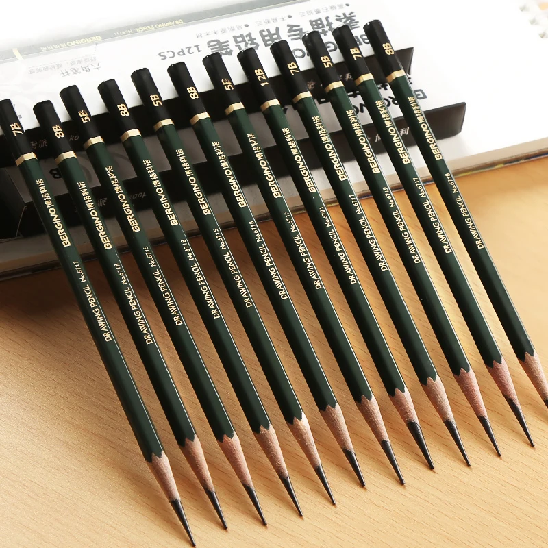 

12Pcs/lot Sketch and Drawing Pencil Set HB 2H B 2B 3B 4B 5B 7B 8B 12B Hard Soft Office School Learning Pencil Art Supplies