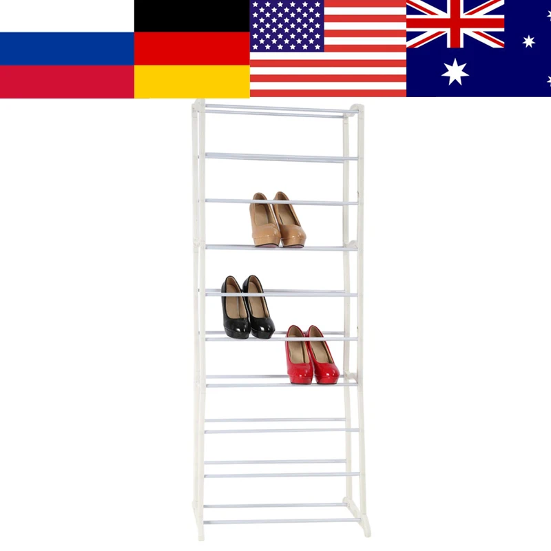 

White 30 Pairs 10 Tiers Shelf Shoe Rack Organizer Stand Adjustable Shoes Storage Rack
