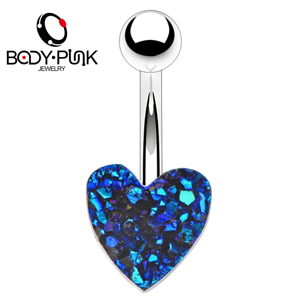 

BODY PUNK Navel Rings Percing Nombril Blue Volcanic Stone Heart Shape Belly Button Rings For Sexy Women Body Piercings Jewelry