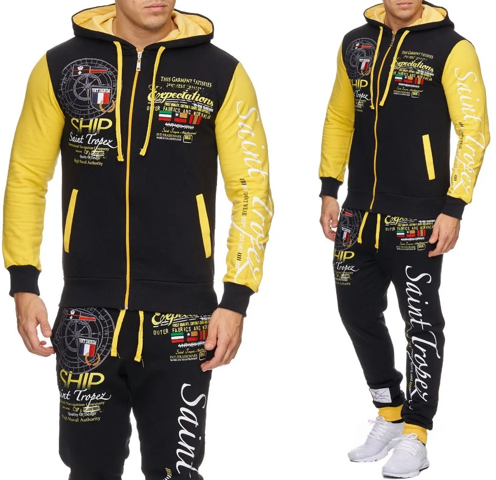 Zogaa Men Hooded Tracksuit Boys Casual Printed Jogger 2 Pieces of Sets Male Long Sleeve Zipper Hooded Sweatsuit 2019 Hot Sale