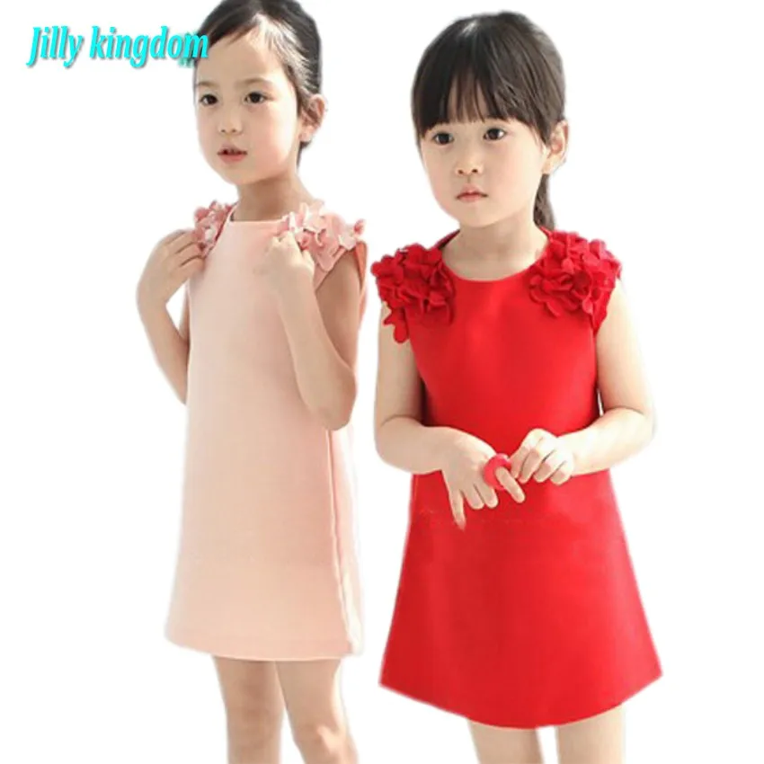 

2019 New Summer baby kids girl cotton girls dress 2~7Age Jilly Kingdom Party Sleeveless Flower Shoulder Princess girls clothes