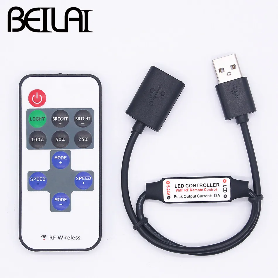 BEILAI Mini USB 5V RF беспроводной светодиодный контроллер Диммер пульт дистанционного