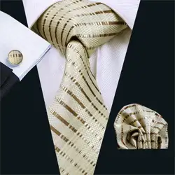 Fa-656 2018 лидер продаж; новинка мужской галстук желтый коричневый полосатый шелк жаккард галстук Ханки Запонки Набор для Бизнес Свадебная