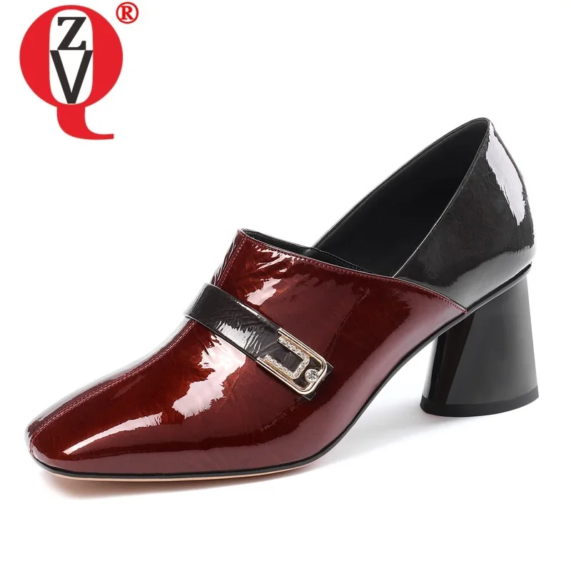 

ZVQ spring new fashion sexy woman shoes genuine leather square toe mixed colors office woman pumps outside high heels lady shoes