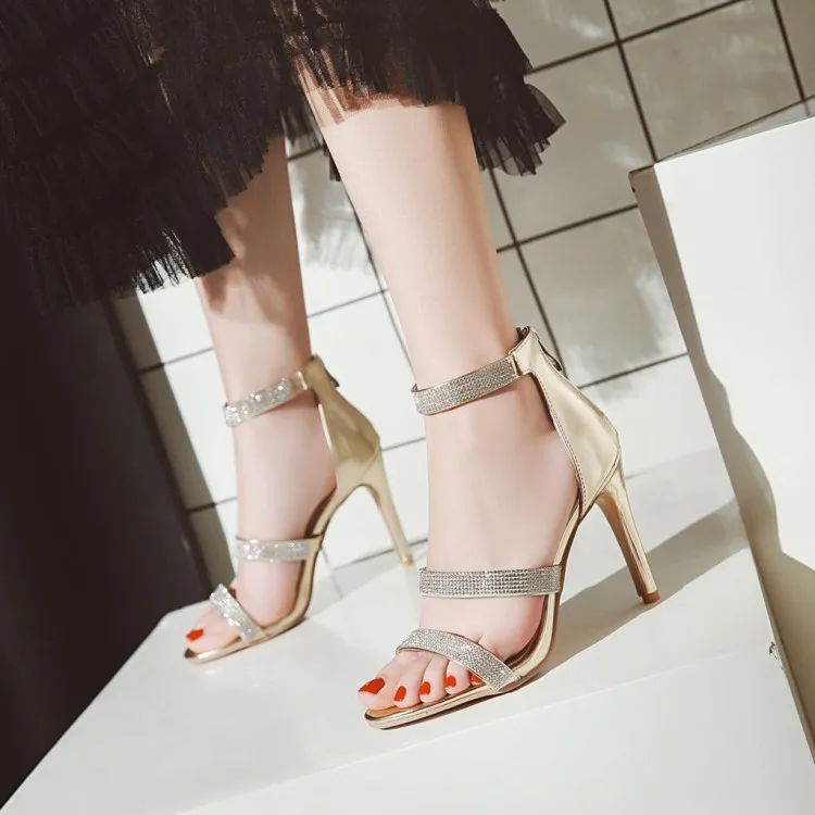 

Big Size 9 10 11 12 high heels sandals women shoes woman summer ladies Roman sandals with open-toed slim-heeled diamond