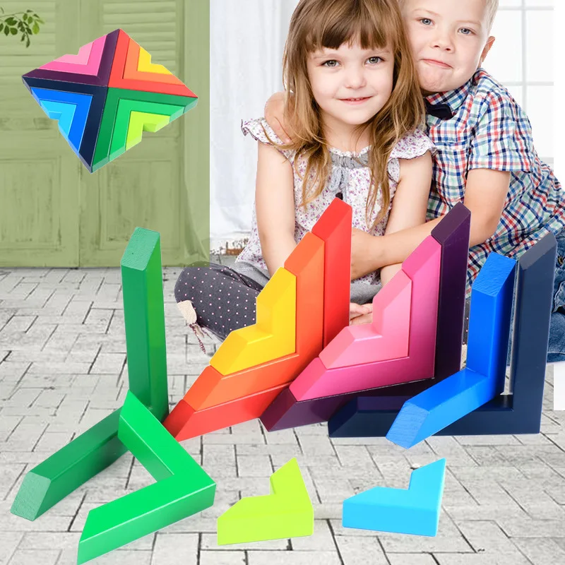 Wooden rainbow gradient right angle building blocks logical thinking balance ability development toy children's educational toys