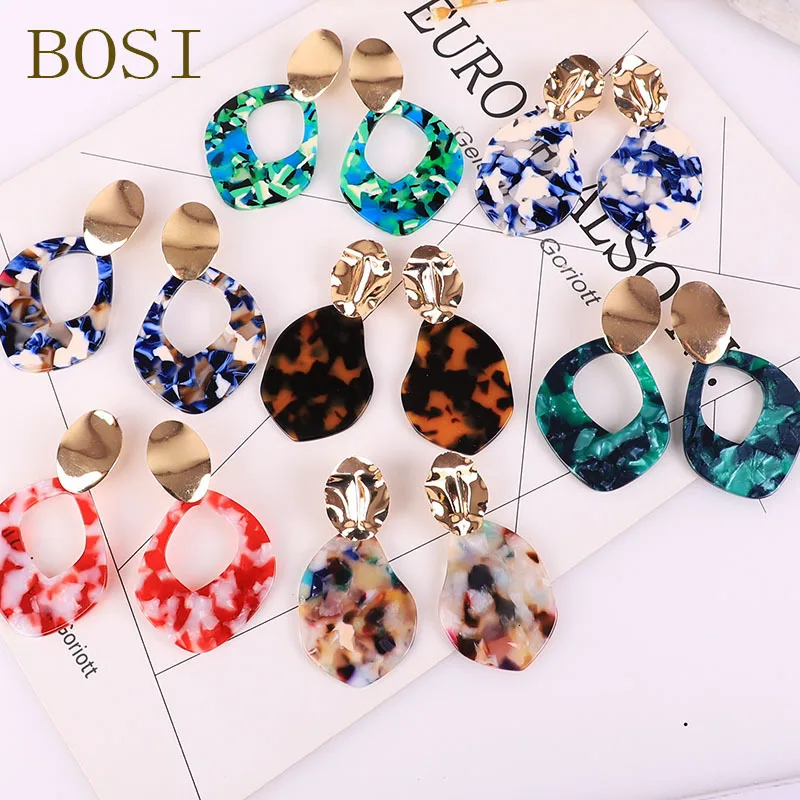 Акриловые серьги Модные для женщин Boho ацетат большие висячие серьги геометрические ювелирные изделия разноцветные металлические аксессуары ювелирные изделия