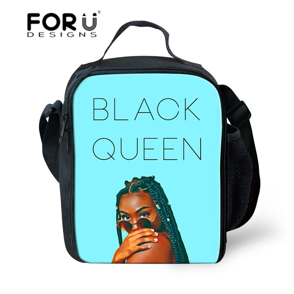 

FORUDESIGNS Kids Lunch Bag Thermal Lunch Box Bag Black Queen African Girls Printing Lunchbox Children Insulated Food Storage