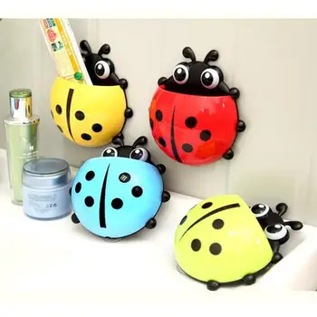 

Bathroom Storage Sets Ladybug Toothbrush Holder Toiletries Toothpaste Holders Wall Mount Table Organize Container Suction Hooks