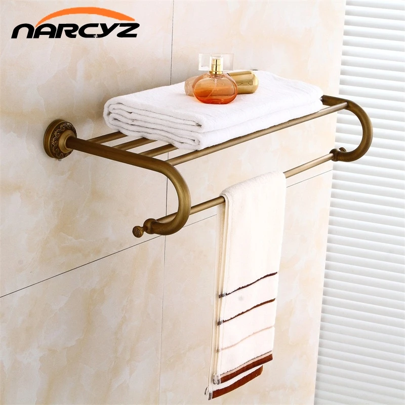 New Antique Solid Brass Wall Mount Shelf Towel Rack Bath Rails Hanger