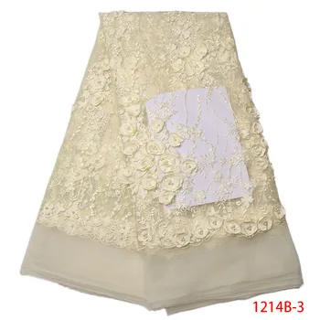 

Cream 3D Fabric Applique Flowers Embroidered Tissus Africains Guipure Tulles Perlage Nigerian Lace Fabrics For Wedding QF1214B-1