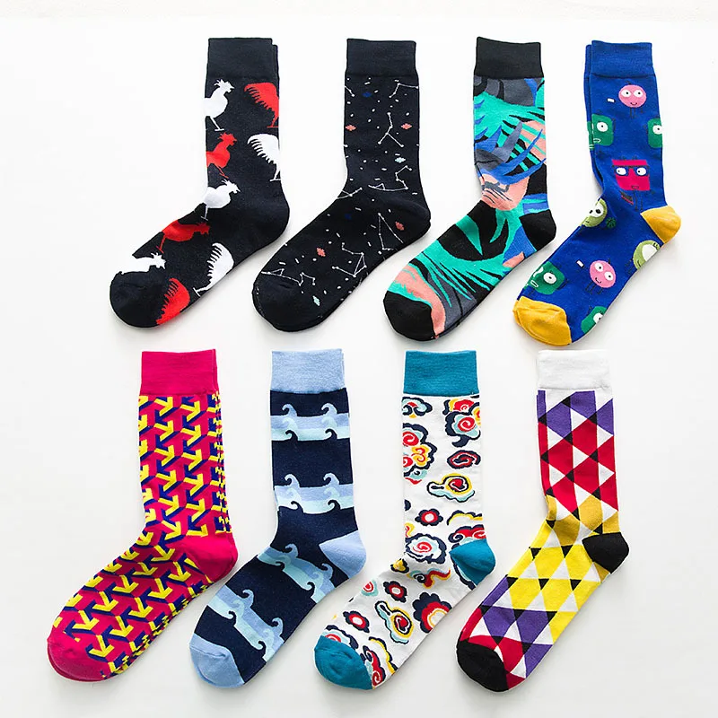 

New England wind geometry hit color trend men's socks street cotton tube socks colorful fun men's socks clothing dress sokken
