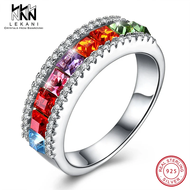 

Luxury Wedding Rings Colorful Crystals From Swarovski For Women 925 Sterling Silver Fashion Design Finger Gorgeous Fine Jewelry