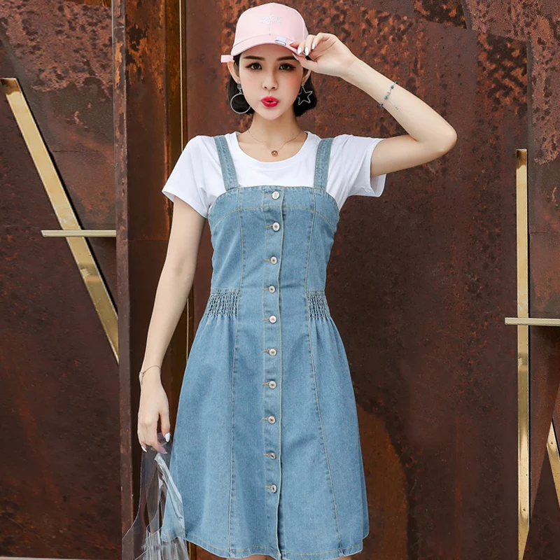 2018 Women Casual Denim Dresses Cowboy Fashion Summer Slim Dress Waist