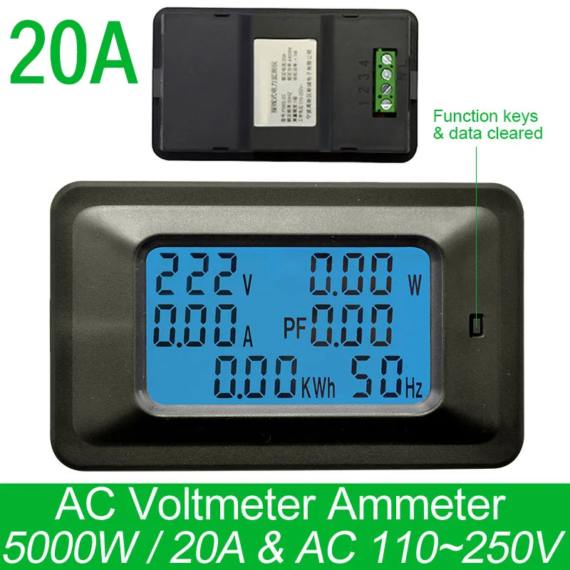Beste AC220V 20A Digitale Voltage Meter Energiemeter LCD 5KW Power Voltmeter Amperemeter Huidige Amps watt meter tester detector indicator