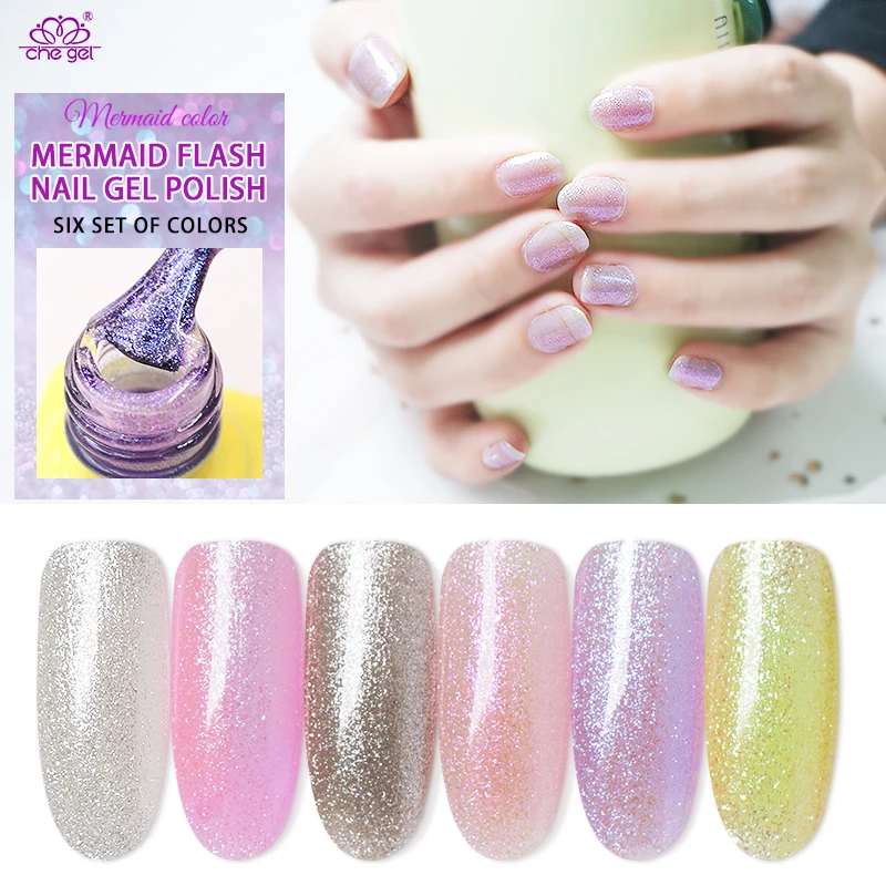 Che Gel Mermaid Glitter UV Gel Polish Top Coat Shimmer Soak Off Nail