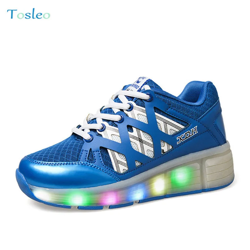 

Single Wheel Luminous Kids Shoes Pulley Button Luminous Children Skating Sneakers Funny Kids Shoes 28-30 Blue Red Flash