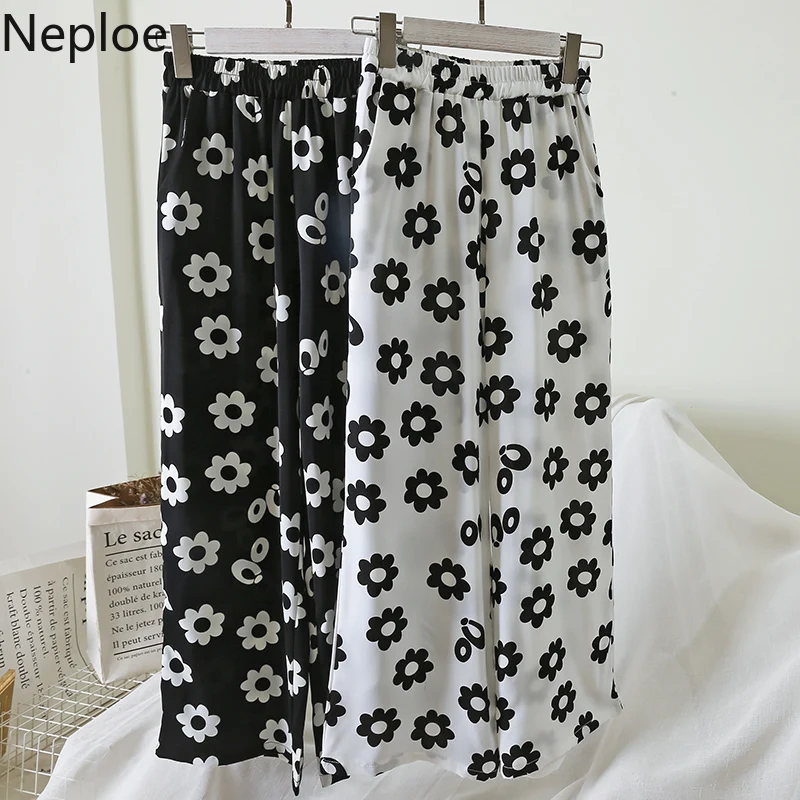 

Neploe Floral Stretch High Waist Long Pants 2019 Summer Women Causal Trousers Korean Vintage Harajuku Aide Leg Pants 53336