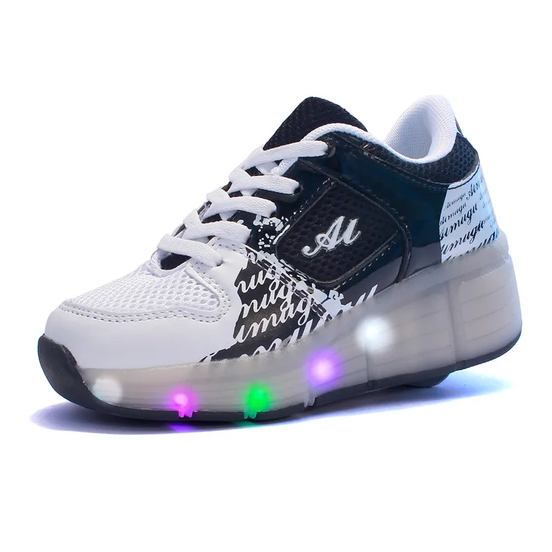 

14y Adult Kids Shoes 2019 LED Flashing Skating Shoes Single Wheels big girl shoes Luminous sneakers Shoes Mesh Roller Shoes