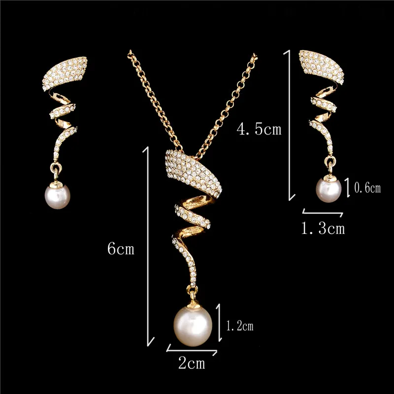 Классический Искусственный жемчуг ожерелье золотой набор украшений для женщин прозрачный кристалл Элегантные вечерние модные костюмы Рождественский подарок - Окраска металла: F397