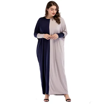 

185428 2018 Hot New Plus Size Musulman Contrast Color Patchwork Stitching Loose Large Size Middle Eastern Arabia Women Robe Gown